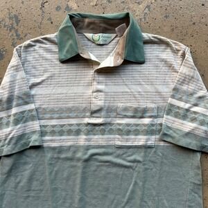 Vintage Palmland Club‎ Mens Large Golf Polo Shirt Green Geometric Diamond Knit